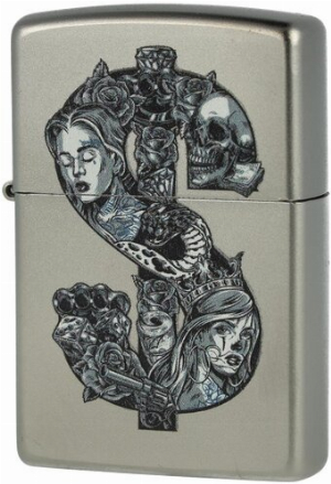 Zippo Feuerzeug Tattoo Dollar satiniert