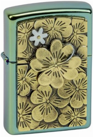 Zippo Feuerzeug Teal Poliert Plakette Trick Golden Clover/Leave limitiert