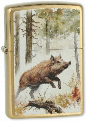 Zippo Feuerzeug Wild Boar Design Brushed Brass