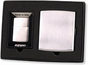 Zippo mit Zigaretten-Etui Set chrom gebürstet