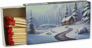 Zündhölzer  Winter Holzhütte und Schneebedeckte Tannen 1x45 Stück Nr.3