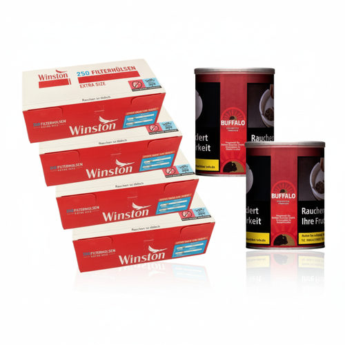 2x Buffalo American Blend Tabak 140g + 4x Winston Extra 250 Hülsen - Sparpaket