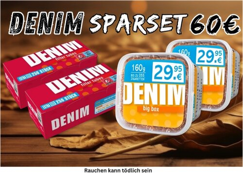2x Denim Volumentabak 3XL 160g Eimer + 2x Denim Zigarettenhülsen 250 Stück Sparpaket