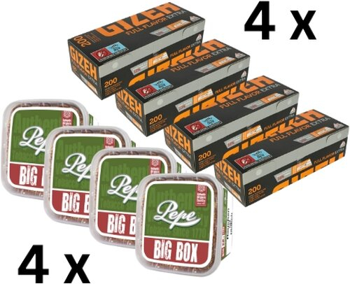 4x Pepe Tabak 170g Tabak + 4x Gizeh Full Flavor Extra 200 Stück - Sparpaket