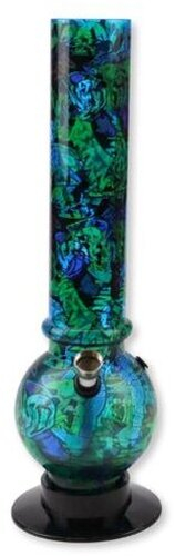 Acryl Bong gerade bauchig blau/grün gemustert H 26cm