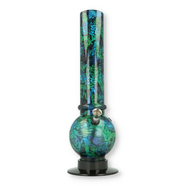 Acryl Bong gerade bauchig Blau/Grün mit Metallchillum