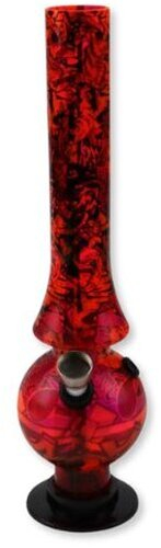 Acryl Bong gerade bauchig rot/schwarz gemustert H 26cm