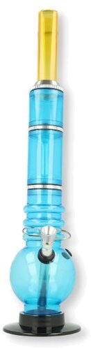 Acryl Bong Rocket gerade bauchig Blau/Gelb mit Metallchillum