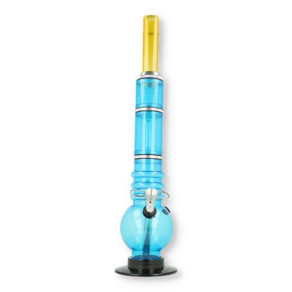 Acryl Bong Rocket gerade bauchig Blau/Gelb mit Metallchillum