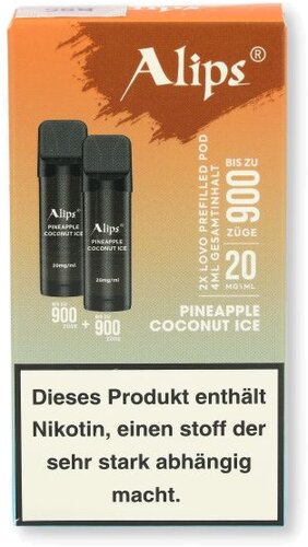 Alips Lovo Pineapple Coconut Ice Prefilled Pods 2x2ml 20mg/ml Alips Lovo Pineapple Coconut Ice Prefilled Pods 2x2ml 20mg/ml