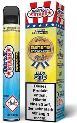 American Stars Einweg E-Zigarette Banana Snowflakes Aroma 20mg American Stars Einweg E-Zigarette Banana Snowflakes Aroma 20mg