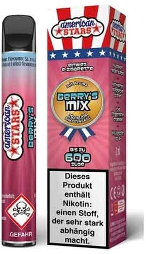 American Stars Einweg E-Zigarette Berrys Mix Aroma 20mg American Stars Einweg E-Zigarette Berrys Mix Aroma 20mg