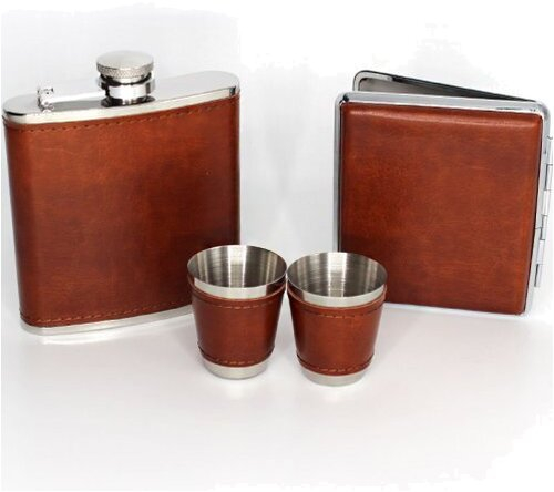 Angelo Flachmann Set Leder braun 6oz. Angelo Flachmann Set Leder braun 6oz.