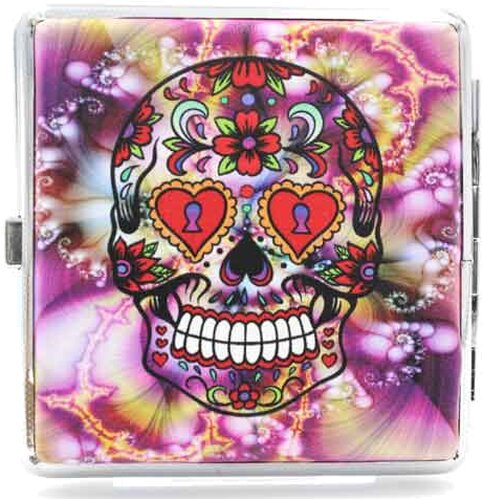 Angelo Zigaretten Etui Mexican Skull 20er Bunt-Violett Angelo Zigaretten Etui Mexican Skull 20er Bunt-Violett