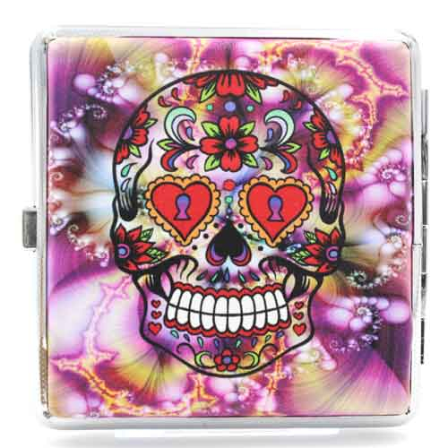 Angelo Zigaretten Etui Mexican Skull 20er Bunt-Violett Angelo Zigaretten Etui Mexican Skull 20er Bunt-Violett