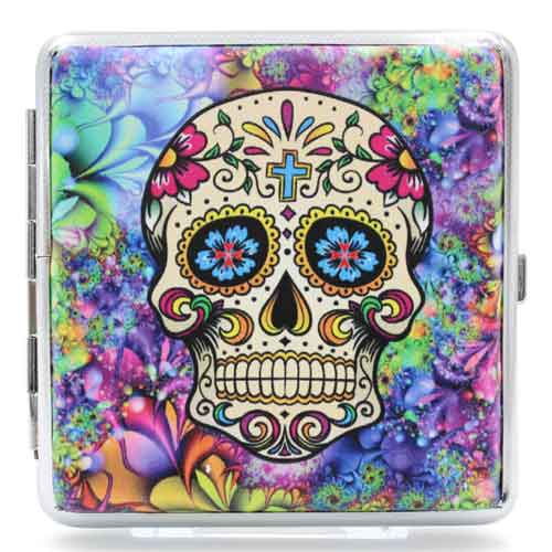 Angelo Zigaretten Etui Mexican Skull 20er Gelb-Violett Angelo Zigaretten Etui Mexican Skull 20er Gelb-Violett