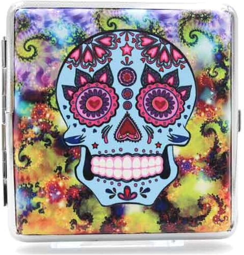 Angelo Zigaretten Etui Mexican Skull 20er Hellblau-Bunt