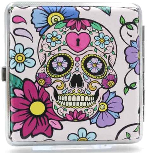 Angelo Zigaretten Etui Mexican Skull 20er Rosa-Blume