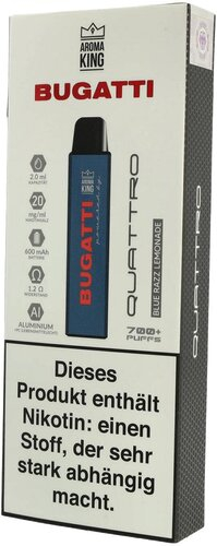 Aroma King Bugatti Quattro Blue Razz Lemonade Einweg E-Zigarette 20mg Aroma King Bugatti Quattro Blue Razz Lemonade Einweg E-Zigarette 20mg