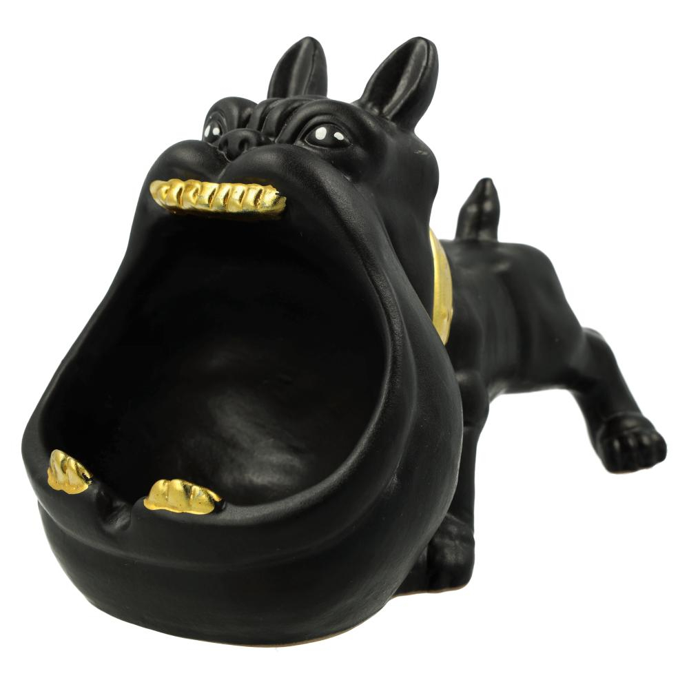 Aschenbecher stehender Hund Schwarz/Gold Aschenbecher stehender Hund Schwarz/Gold