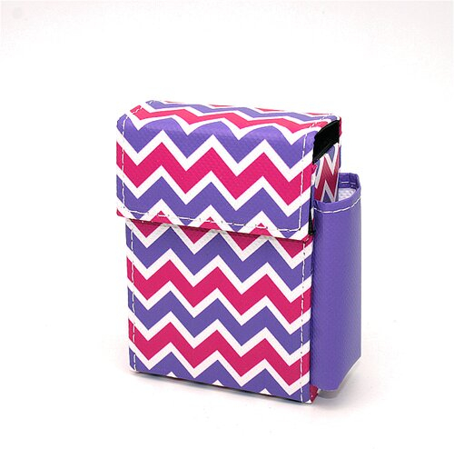 Atomic Zigarettenetui mit Feuerzeugfach, Kunstleder, lila-pink-weiß, 20er Atomic Zigarettenetui mit Feuerzeugfach, Kunstleder, lila-pink-weiß, 20er