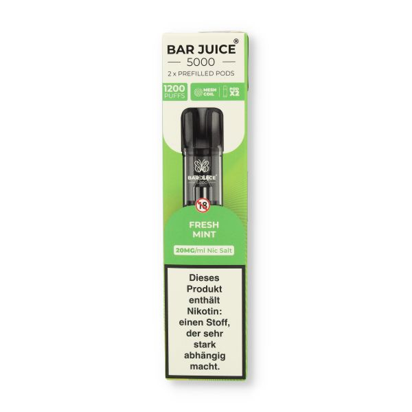 Bar Juice 5000 Prefilled Pods Fresh Mint 2x2ml 20mg/ml Bar Juice 5000 Prefilled Pods Fresh Mint 2x2ml 20mg/ml