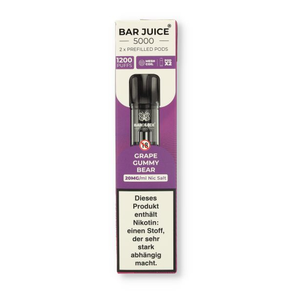 Bar Juice 5000 Prefilled Pods Grape Gummy Bear 2x2ml 20mg/ml Bar Juice 5000 Prefilled Pods Grape Gummy Bear 2x2ml 20mg/ml