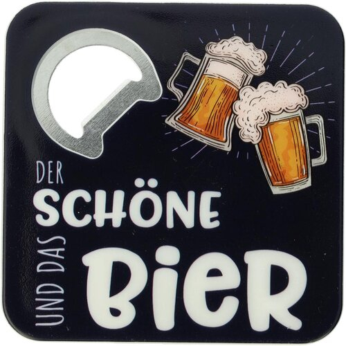 Bierdeckel mit Flaschenöffner DER SCHÖNE UND DAS BIER 8,5cmx8,5cmx0,64cm