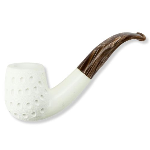 Block Meerschaumpfeife Medium rustiziert Half Bent Classic im Maß-Etui