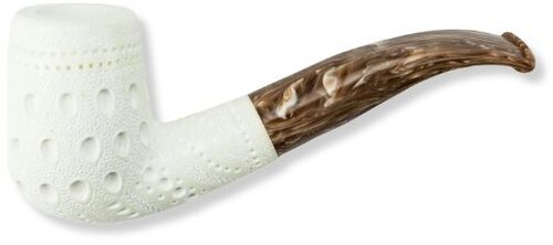 Block Meerschaumpfeife Medium rustiziert Half Bent Egg im Maß-Etui