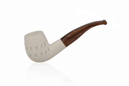 Block Meerschaumpfeife Medium rustiziert Half Bent Egg im Maß-Etui