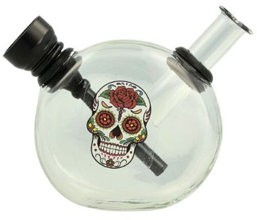 Mini Glas Bong Wildfire Sticker/Clear Totenkopf Nr.1 Mini Glas Bong Wildfire Sticker/Clear Totenkopf Nr.1
