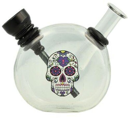 Mini Glas Bong Wildfire Sticker/Clear Totenkopf Nr.2 Mini Glas Bong Wildfire Sticker/Clear Totenkopf Nr.2