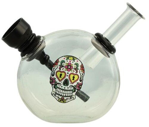 Mini Glas Bong Wildfire Sticker/Clear Totenkopf Nr.3 Mini Glas Bong Wildfire Sticker/Clear Totenkopf Nr.3