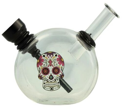 Mini Glas Bong Wildfire Sticker/Clear Totenkopf Nr.5 Mini Glas Bong Wildfire Sticker/Clear Totenkopf Nr.5