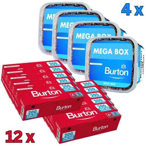 Burton Blue Tabak Sparpaket (4 x Burton Blue Eimer 270g) + (12 x Burton Zigarettenhülsen 200 Stück)