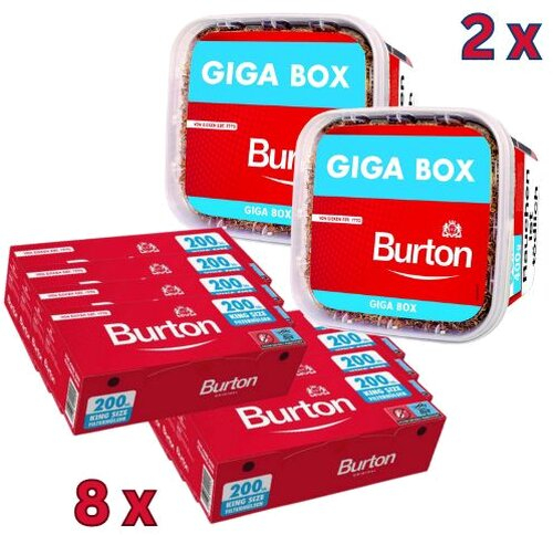 Burton Tabak Sparpaket (2 x Burton Rot Eimer 400g) + (8 x Burton Zigarettenhülsen 200 Stück)