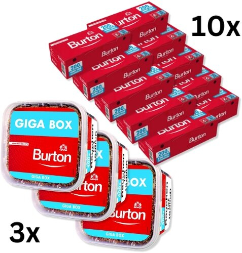 Burton Tabak Sparpaket (3 x Burton Rot Eimer 400g) + (10 x Burton Zigarettenhülsen 200 Stück)