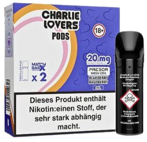Charlie Lovers Prefilled Pod 2x2ml Blueberry Raspberry 20mg Charlie Lovers Prefilled Pod 2x2ml Blueberry Raspberry 20mg