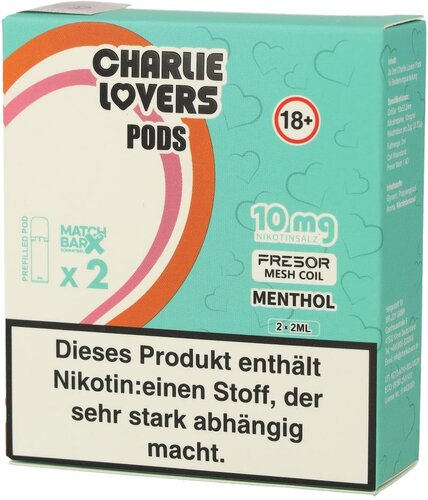 Charlie Lovers Prefilled Pod 2x2ml Menthol 10mg