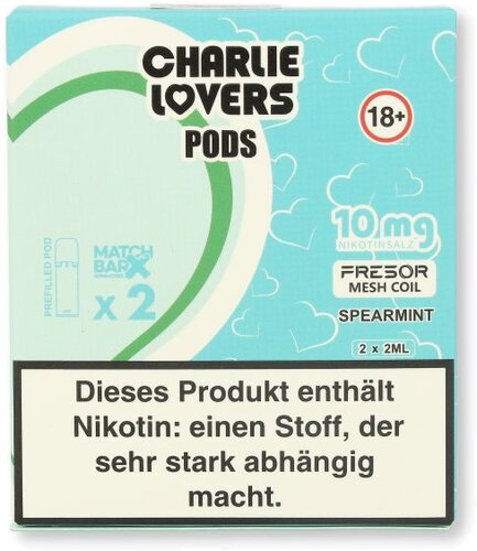 Charlie Lovers Prefilled Pod 2x2ml Spearmint 10mg Charlie Lovers Prefilled Pod 2x2ml Spearmint 10mg