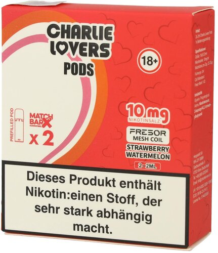 Charlie Lovers Prefilled Pod 2x2ml Strawberry Watermelon 10mg Charlie Lovers Prefilled Pod 2x2ml Strawberry Watermelon 10mg