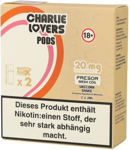 Charlie Lovers Prefilled Pod 2x2ml Unicorn Shake 20mg Charlie Lovers Prefilled Pod 2x2ml Unicorn Shake 20mg