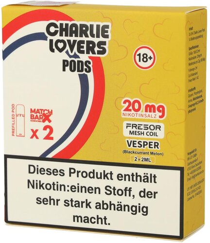 Charlie Lovers Prefilled Pod 2x2ml Vesper 20mg Charlie Lovers Prefilled Pod 2x2ml Vesper 20mg