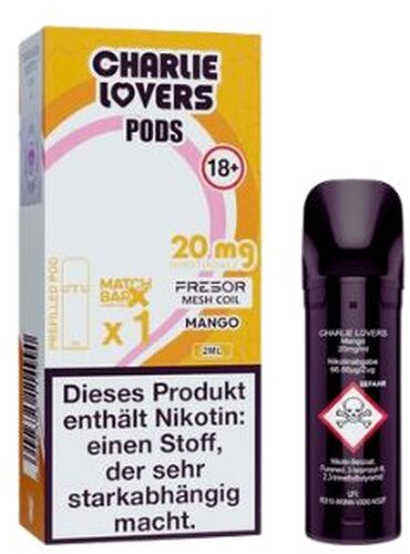Charlie Lovers Prefilled Pod Mango 20mg Charlie Lovers Prefilled Pod Mango 20mg