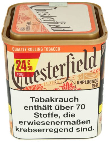 Chesterfield Tabak ohne Zusätze Unplugged Red 100g Dose Feinschnitt Chesterfield Tabak ohne Zusätze Unplugged Red 100g Dose Feinschnitt