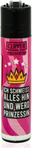 Clipper Feuerzeug Slogan 46 - 3v4 ICH SCHMEISS ALLES HIN UND WERD PRINZESSIN Clipper Feuerzeug Slogan 46 - 3v4 ICH SCHMEISS ALLES HIN UND WERD PRINZESSIN