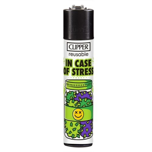 Clipper Feuerzeug Weed Slogan 12 2v4 IN CASE OF STRESS Clipper Feuerzeug Weed Slogan 12 2v4 IN CASE OF STRESS