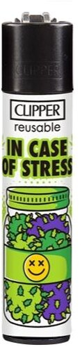 Clipper Feuerzeug Weed Slogan 12 2v4 IN CASE OF STRESS Clipper Feuerzeug Weed Slogan 12 2v4 IN CASE OF STRESS