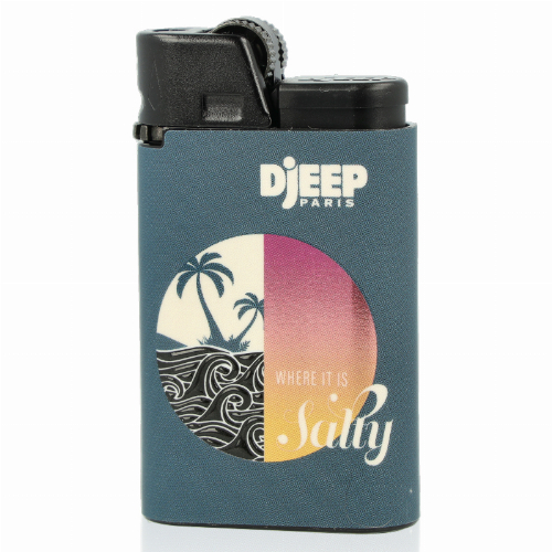 Djeep Paris Feuerzeug Salty Blau Palmen und Wellen im Kreis Djeep Paris Feuerzeug Salty Blau Palmen und Wellen im Kreis